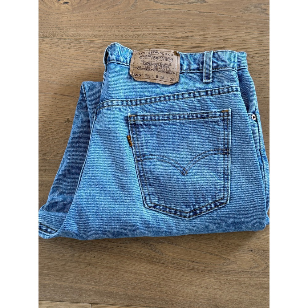 VINTAGE 90s Levi's 555 Relaxed Straight Leg Jeans Men 38x30‎ Orange Tab MADE USA